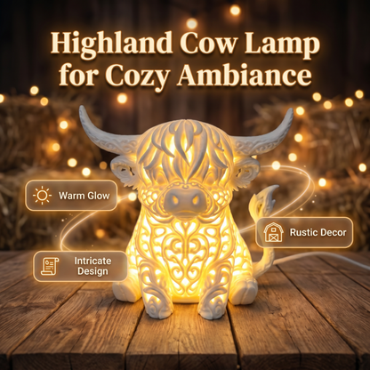 Lampe de table vache des Highlands à lueur chaude