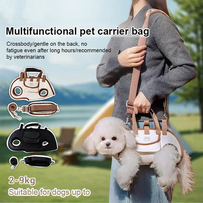 🐾🐕 Sac de Transport Ergonomique Horizontal pour Chien & Chat | Soutien Vertébral, Maille 3D & Mains Libres