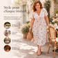 🌸 Robe fleurie à col en V avec nœud à la taille : élégante et décontractée, idéale pour toutes les occasions