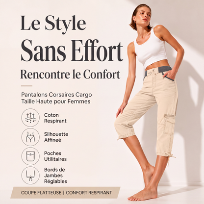 Pantalon cargo capri taille haute pour femme