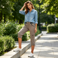 Pantalon cargo capri taille haute pour femme