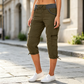 Pantalon cargo capri taille haute pour femme