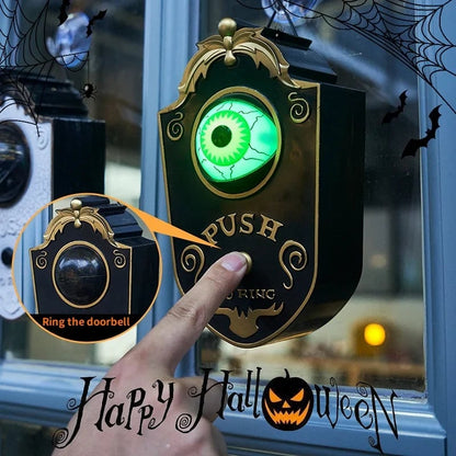📢📢50% DE RÉDUCTION !! ⏰ Sonnette Halloween Démon à Un Œil – Plastique Aspect Laiton Antique – Yeux Lumineux & Son Effrayant for Fêtes & Maisons Hantées 🎃