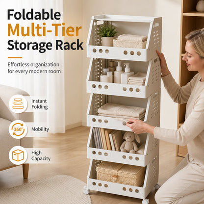 Organisateur de rangement pliable à plusieurs niveaux avec roulettes