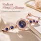 Montre élégante pour femme avec lunette florale ornée de strass