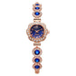 Montre élégante pour femme avec lunette florale ornée de strass