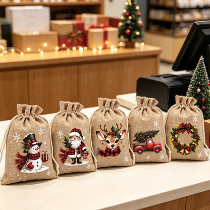 🎅🎁 -60% ! 🎄Sacs Cadeaux de Noël à Cordon – Imprimés Festifs & Tissu Durable pour Emballage Chic et Réutilisable.