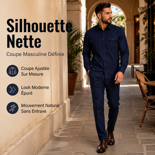 Ensemble deux pièces pour homme : ensemble chemise et pantalon en mélange de coton.