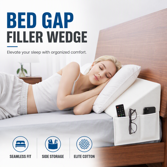 Oreiller triangulaire en forme de cale pour tête de lit avec poche latérale
