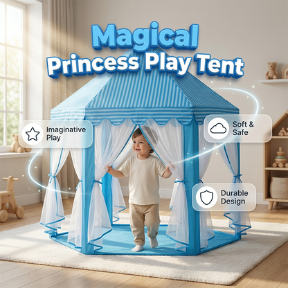 Tente-château hexagonale pour enfants avec rideaux en filet