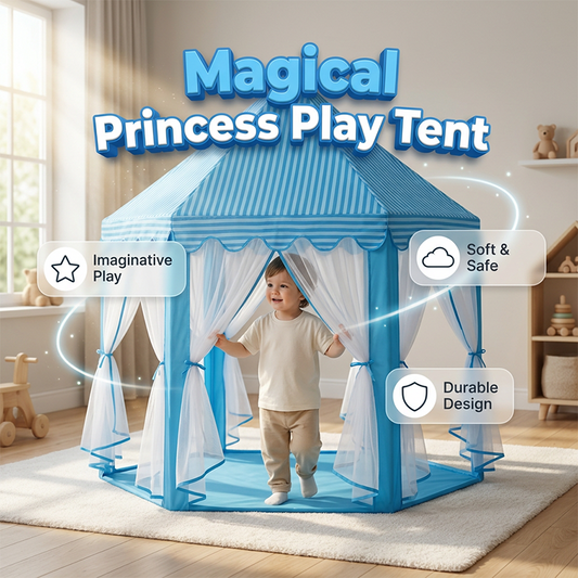 Tente-château hexagonale pour enfants avec rideaux en filet