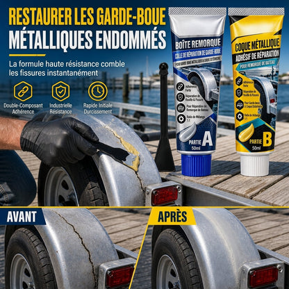 Kit de colle métallique à réparation en deux composants AB pour remorque de bateau, pour réparation des fissures avec pinceau inclus