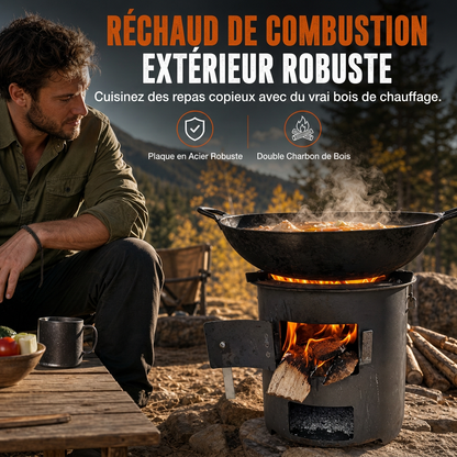 🎁 Nouveautés 2026 : -50%💥 Réchaud de camping en acier carbone robuste – Bois & charbon, circulation d'air améliorée, table de cuisson 3-en-1 🍳