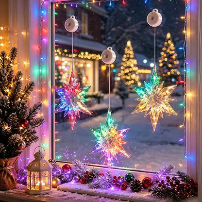 🎄❄️ Guirlande lumineuse LED DIY « Flocons de neige de Noël » à ventouses ✨ | Fonctionnant à piles, lumière chaude et multicolore, guirlande lumineuse à ventouses pour fenêtre, décoration de Noël pour la maison et les fêtes