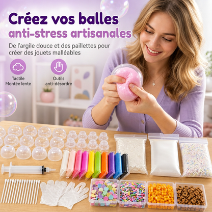 📢📢 -52% !! ⏰💞 Plus de 50 000 ventes ! 🧪 Kit de fabrication de balles anti-stress à presser DIY – mélangez de la pâte à modeler colorée et des éléments scintillants, un loisir anti-fuite et à remontée lente, sans dégât pour les enfants ! 🎨✅